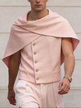 Men's Deconstructed Cape Patchwork Short Sleeve Shirt SKUL51828