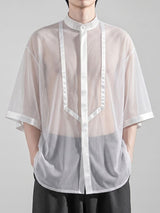 Men's Modern Neo-Chinese Fusion Trim Mesh Drop-Shoulder Short Sleeve Shirt SKUL71323