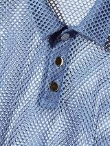 Men's Sexy Beach Vacation See-Through Fishnet Mesh Knit Long Sleeve Polo Collar Shirt SKUL83117