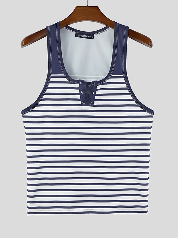 Men's Stripe Contrast Color Casual Tank SKUL47888