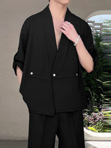 Men's Avant-Garde Deconstructed Kimono-Style Utility Short Sleeve Shirt SKUL63240