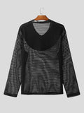 Mens Mesh PU Leather Patchwork Pullover Sweatshirt SKUK36564