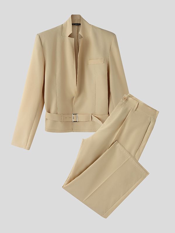 Men's Solid Color Stand Collar Two Pieces Outfit SKUL50816