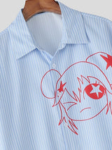 Men's Cartoon Print Stripe Short Sleeve Shirt SKUL46198