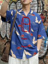 Men's Chinese Style Element Print Frog Button Short Sleeve Shirt SKUL56055