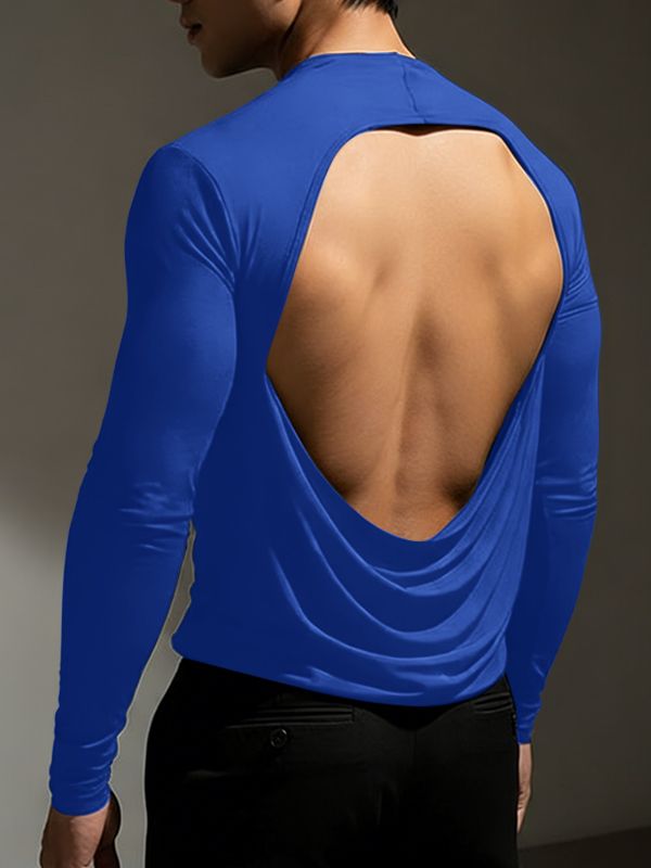 Men's Back Hollow Knit Long Sleeve T-shirt SKUL52644