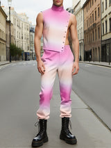 Mens Gradient Color Hollow-Out Two Pieces Outfit SKUL24953