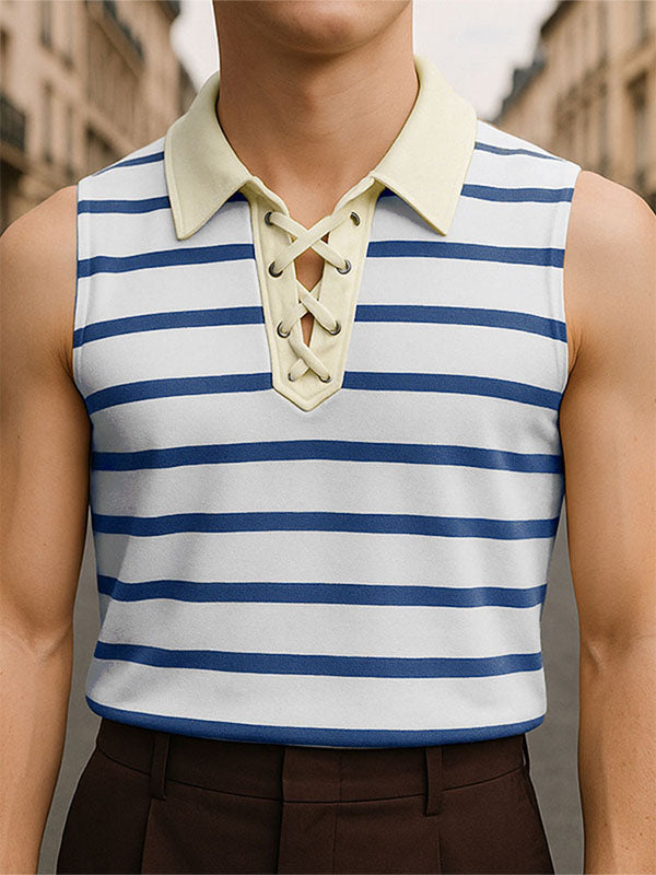 Men's Striped Color Block Casual Sleeveless Shirt SKUL19088