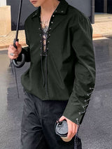 Men's Drawstring Eyelet Long Sleeve Shirt SKUL32839