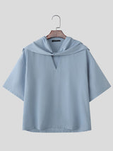 Men's Elegant Resort Draped Scarf Slit V Neck Dropped Shoulder Short Sleeve T-shirt SKUL60198