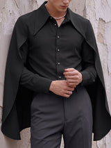 Men's Avant-Garde Party Back Drape Cloak Cape Exaggerated Big Point Collar Long Sleeve Shirt SKUL83132