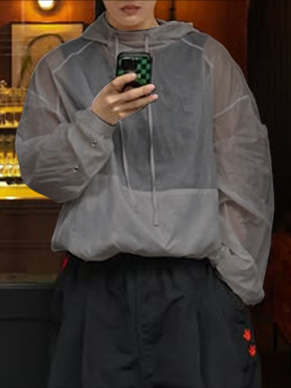 Men's Solid Sheer Long Sleeve Hooded Sweatshirt SKUL28415