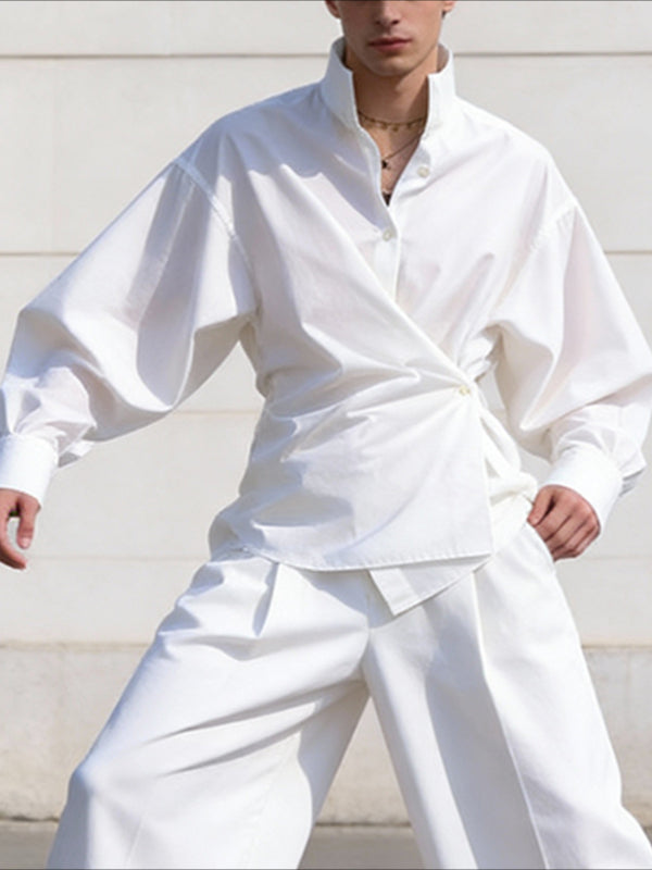 Men's Deconstructed Asymmetrical Placket Long Sleeve Shirt SKUL52021