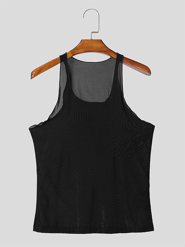 Mens Solid Color Sheer Casual Tank SKUK97830