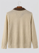 Men's Early Autumn Urban Casual Contrast Polo Metal Link Muscle Slim Long Sleeve Polo Collar Sweater SKUL81059