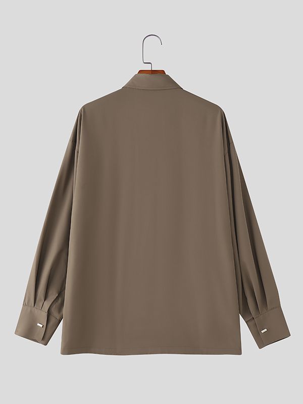 Men's Solid Color Double Breasted Long Sleeve Shirt SKUL37173