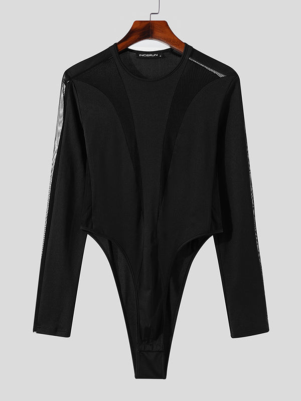 Mens Mesh Patchwork Long Sleeve Bodysuit SKUK18615