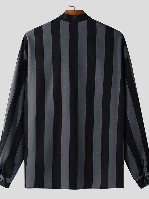 Men's 3D Floral Patchwork Striped Long Sleeve Shirt SKUL47790