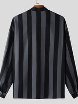 Men's 3D Floral Patchwork Striped Long Sleeve Shirt SKUL47790