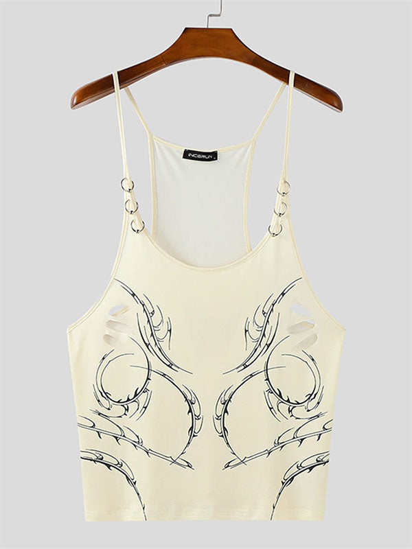 Men's Metal Ring Patchwork Cowl Neck Tank SKUL17912