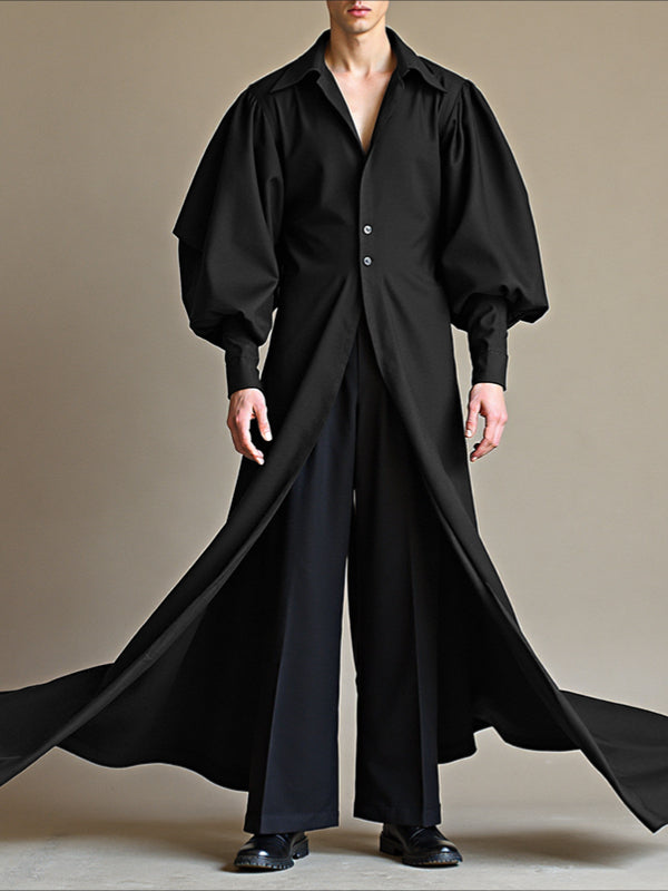 Mens Asymmetrical Split Hem Long Sleeve Shirt SKUL26177