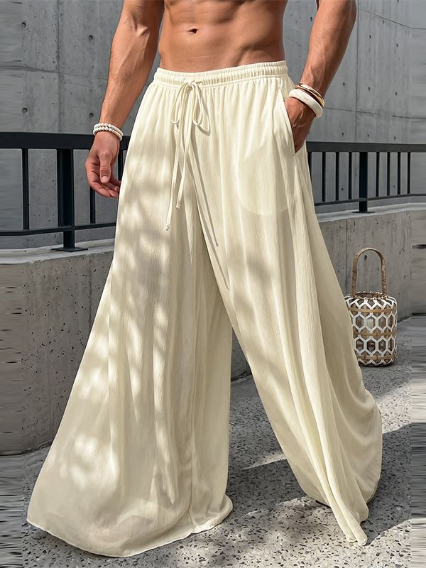 Men's Vintage Boho Crinkled Extra Wide Leg Hakama Pant SKUL71407