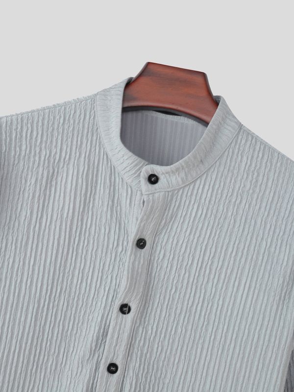 Men's Vintage High Street Mock Neck Pleated Two Pieces Outfit SKUL72653
