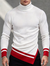 [Pre-order] Men's Smart Chic Daily Commute Striped Cuffs Roll Turtleneck Form-Fitting T-shirt SKUL88533