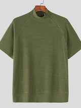 Men's Asymmetric Zipper Textured Knit Short Sleeve T-shirt SKUL48596