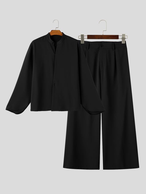 Men's Zen Minimalist Art Gallery Cape Flare Sleeve Two Pieces Outfit SKUL85514