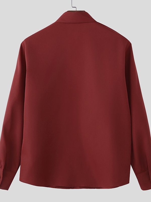 Men's Solid Color Pleated Long Sleeve Shirt SKUL42703