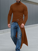 Men's Textured Long Hem High Neck Long Sleeve T-Shirt SKUL27337