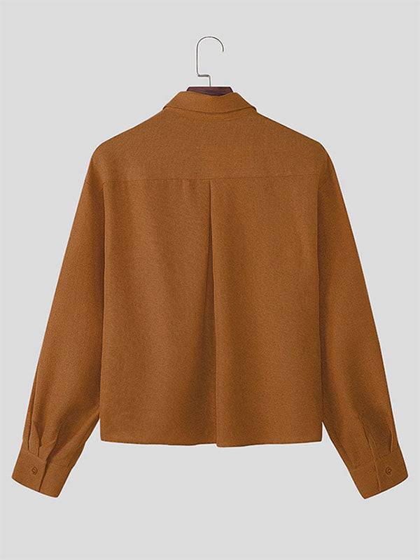 Men's Solid Color Textured Long Sleeve Shirt SKUL27289