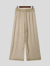 Men's Vintage Boho Sheer Mesh Plated Crinkled Loose Straight Wide Leg Pant SKUL70412