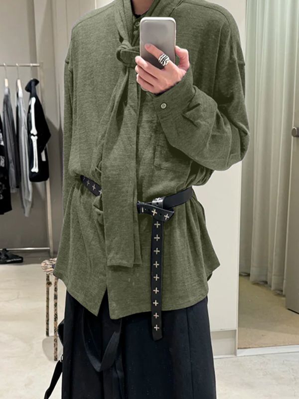 Men's Tie Strap Knit Long Sleeve Shirt SKUL37297