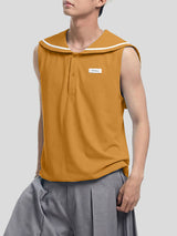 Men's Solid Color Sailor Collar Casual Tank SKUL50154