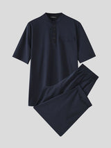 Men's Urban Smart Casual Henley Collar Two Pieces Outfit SKUL74894