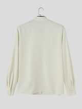Men's Retro Cocktail Party Cascading Tie Neck Silk-Like Fluid Drape Long Sleeve Bow Collar Shirt SKUL83230