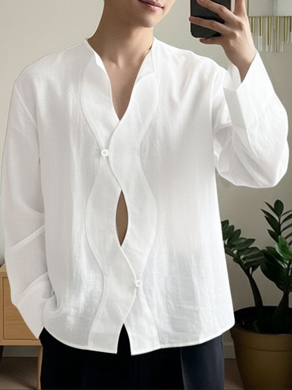Men's Deconstructed Wavy Placket Long Sleeve Shirt SKUL51835