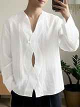 Men's Deconstructed Wavy Placket Long Sleeve Shirt SKUL51835