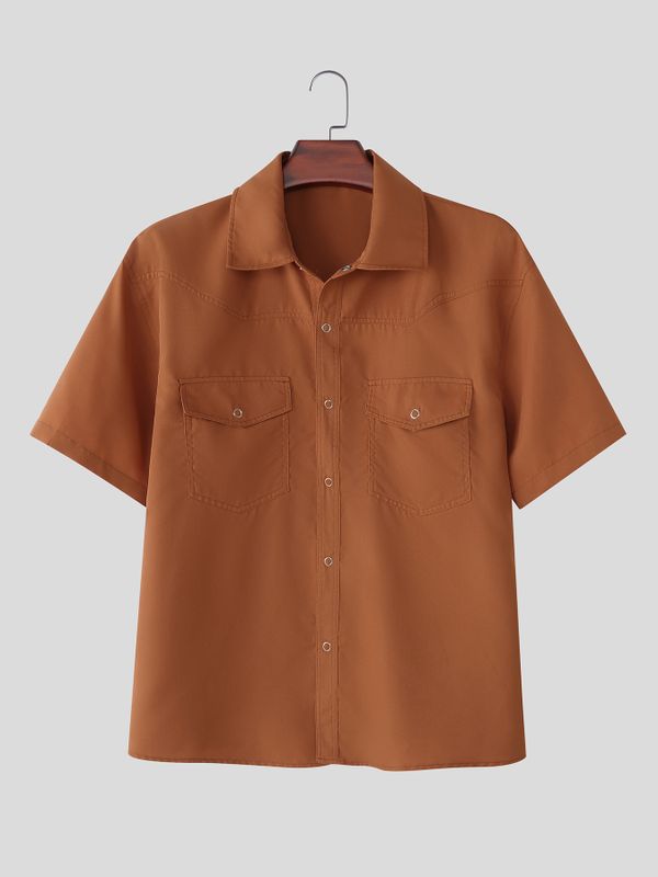 Men's American Vintage Western Utility Drop-Shoulder Short Sleeve Shirt SKUL75797
