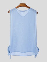 Men's Sheer Chiffon Deep Side Split Tie Hem V-Neck Tank SKUL63642