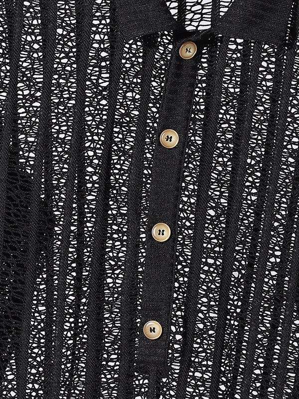 Mens Hollow Mesh See-Through Long Sleeve Shirt SKUK97834