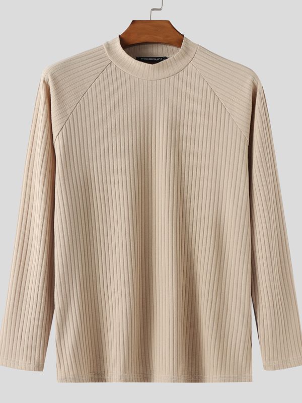 Men's Solid Color Textured Long Sleeve T-Shirt SKUL36783