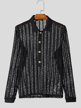 Mens Hollow Mesh See-Through Long Sleeve Shirt SKUK97834