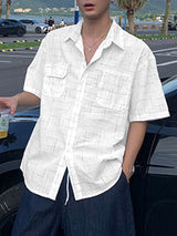 Men's Casual Distressed Grid Texture Flap Pocket Shirt SKUL63130