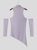 Men's Solid Color Textured High Neck T-Shirt SKUL27427