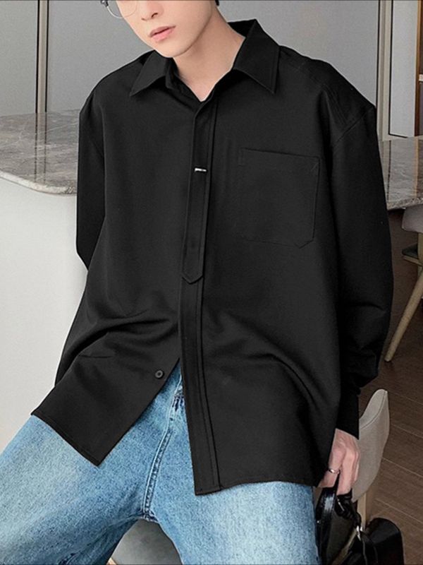 Men's Solid Color Casual Long Sleeve Shirt SKUL37259