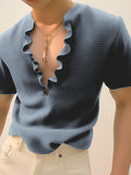 Mens Solid Ruffles Neckline Short Sleeve T-Shirt SKUK51009