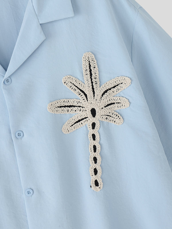 Mens Coconut Tree Embroidered Short Sleeve Shirt SKUL17878